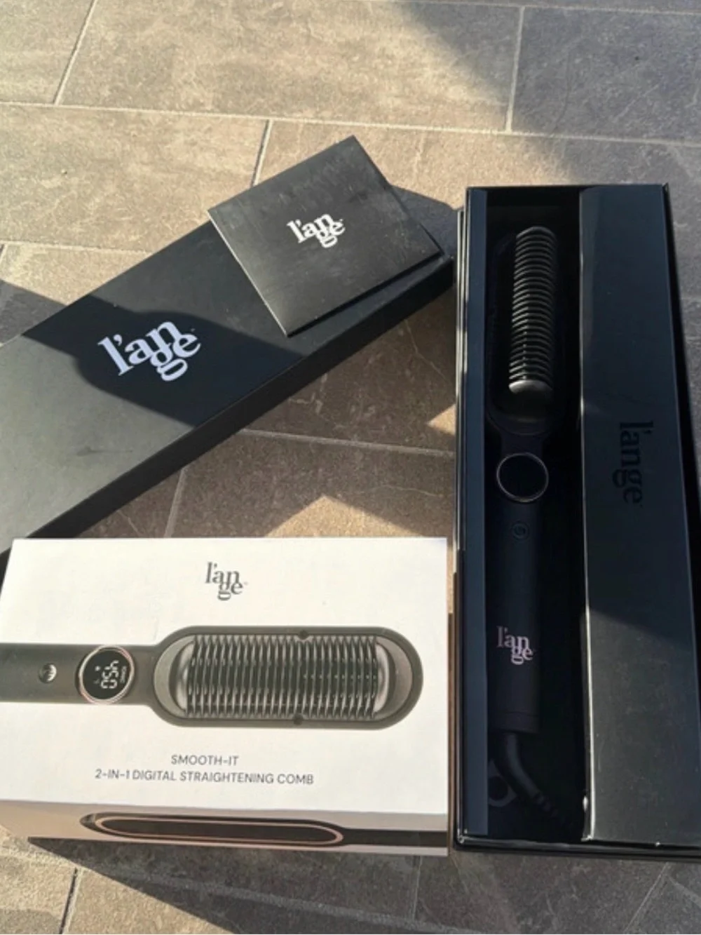 Lange Smooth-It 2-in-1 Digital Straightening Comb — Black with Rose Gold Accents